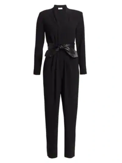 Shop A.l.c Kieran Leather Tie-belt Jumpsuit In Black