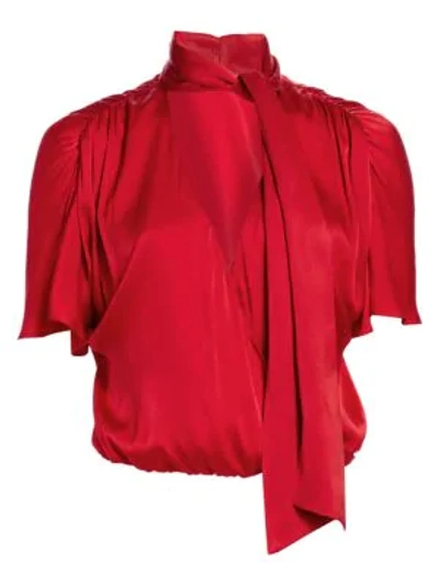 Shop Alice And Olivia Livvy Tie-neck Wrap Top In Ruby