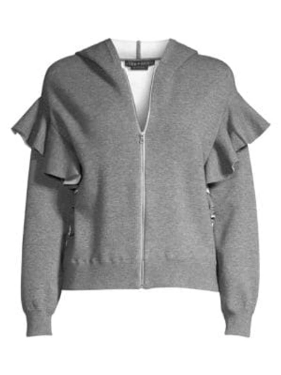 Shop Alice And Olivia Women's Harris Ruffle Zip Hoodie In Medium Heather Grey