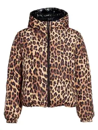 Shop Alice And Olivia Durham Leopard Print Puffer Jacket In Spotted Leopard Dark Tan Black