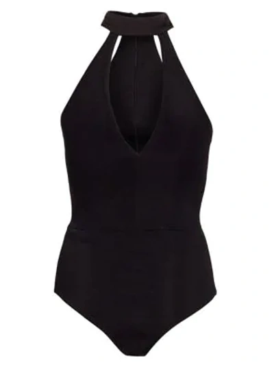 Shop Alice And Olivia Bechette Choker Halterneck Bodysuit In Black