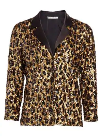 Shop Alice And Olivia Keir Sequin Leopard Print Pajama Top