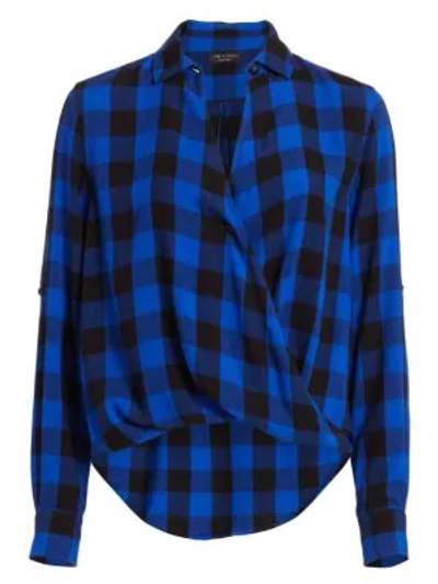 Shop Rag & Bone Camile Buffalo Check High-low Blouson Shirt In Blue Black