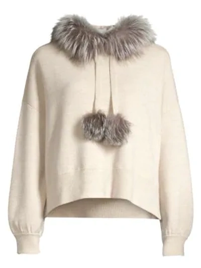 Shop Alice And Olivia Oscar Silver Fox Fur-trim Hooded Sweater In Oatmeal