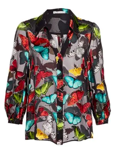 Shop Alice And Olivia Sheila Butterfly Print Blouson Blouse In Butterflies