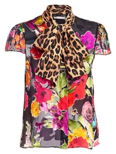 Shop Alice And Olivia Women's Jeanie Floral & Leopard Print Silk Blend Blouse In Garden Floral Combo