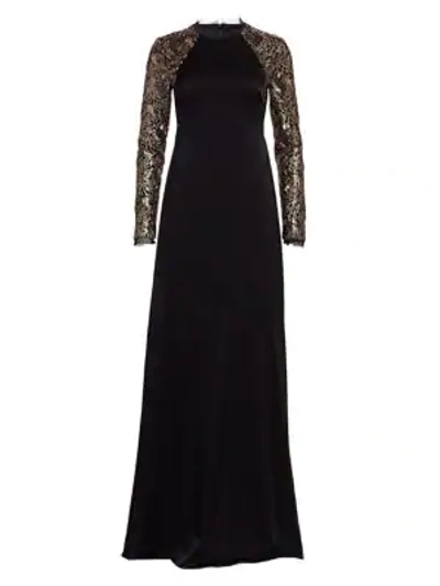 Shop Rachel Zoe Miabella Sequin Long-sleeve A-line Gown In Black