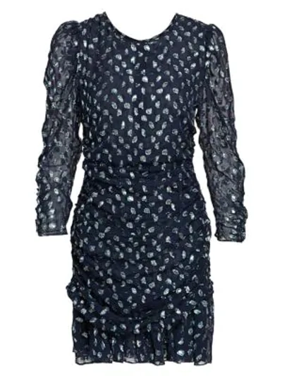 Shop Tanya Taylor Raven Metallic Polka Dot Stretch-silk Sheath Dress In Navy