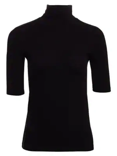 Shop Majestic Soft Touch Elbow-sleeve Turtleneck Sweater In Noir