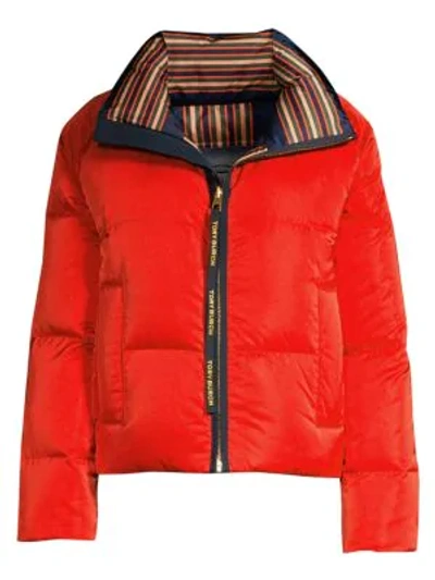 Shop Tory Burch Women's Reversible Puffer Jacket In Red Navy Blue