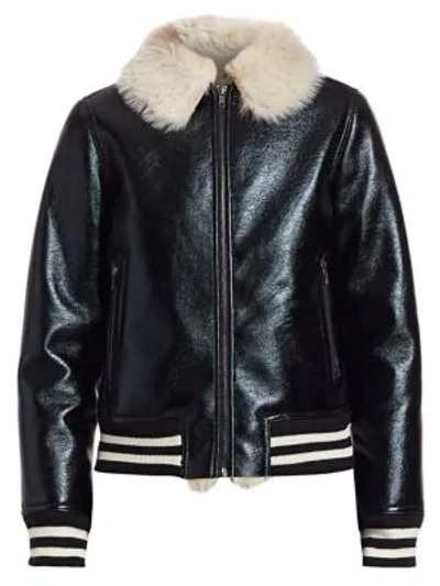 Shop Mother Coated Faux Fur-collar Stripe-trim Bomber Jacket In Whiskey Lullaby