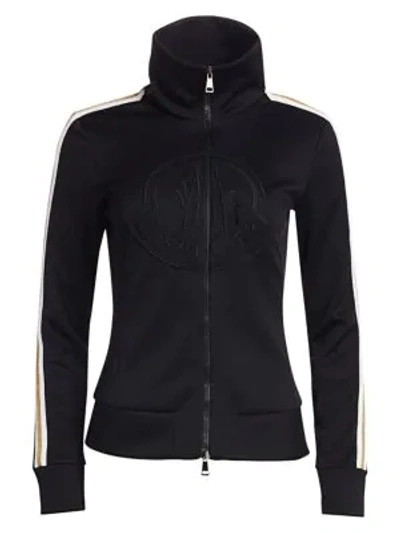 Shop Moncler Tonal Logo Metallic Stripe Track Jacket In Black