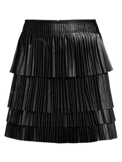 Shop Alexis Briana Leather Pleated Tiered Skirt In Black