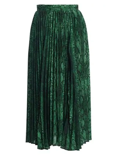 Shop Andamane Becky Snake-print Pleated Skirt In Snake Verde