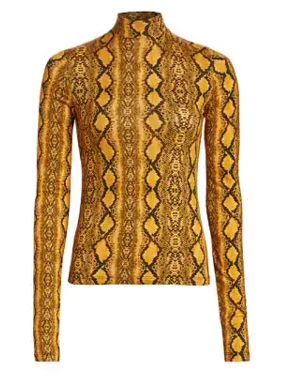 Shop Andamane Beth Snake-print Turtleneck Top In Giallo