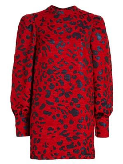 Shop Andamane Baylee Leopard Jacquard Mini Dress In Leo Rosso