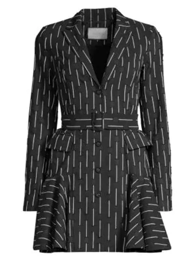 Shop Alexis Women's Kaedan Broken Line Belted Blazer Dress In Black Embroidered Stripes