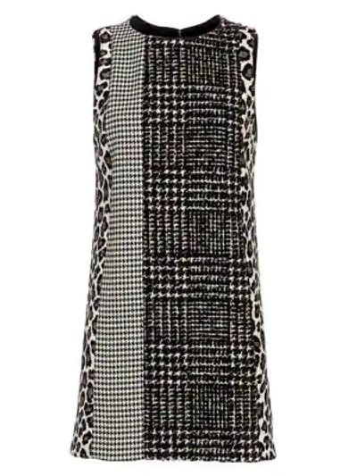 Shop Alice And Olivia Clyde Patchwork Shift Dress In Black White Combo