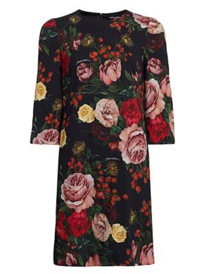 Shop Dolce & Gabbana Crepe Rose Print Shift Dress