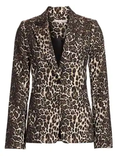 Shop Alice And Olivia Toby Leopard Print Fitted Blazer In Brown Multi