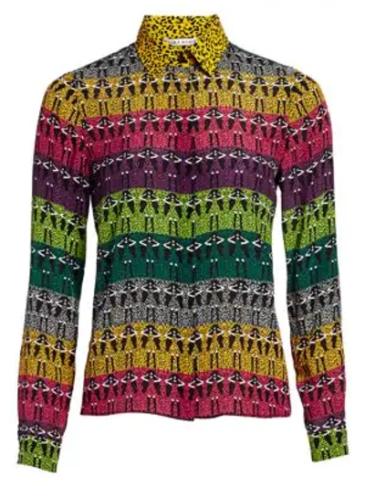 Shop Alice And Olivia Willa Rainbow Leopard Print Blouse In Ombre Stace