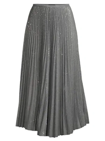 Shop Lafayette 148 Women's Jahira Pleated Sequin Skirt In Nickel Melange