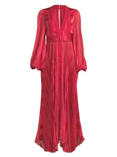 Shop Alexis Salomo Draped Maxi Dress In Red Geo Stripes