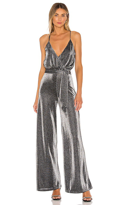 metallic silver jumpsuit