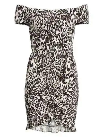Shop Milly Ella Leopard Off-the-shoulder Bodycon Dress In White Black