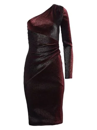 Shop Theia One-shoulder Metallic Cocktail Dress In Garnet