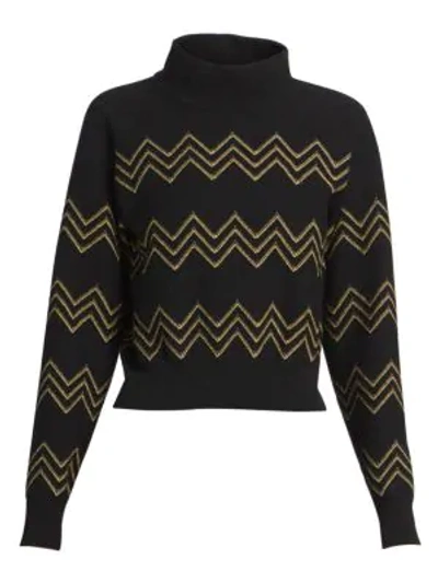 Shop Alaïa Nazare Lurex Zig Zag Sweater In Black Gold