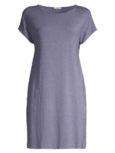 Shop Hanro Natural Elegance Short-sleeve Nightgown In Ocean Melange