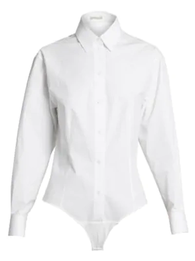 Shop Alaïa Cotton Poplin Blouse Bodysuit In White