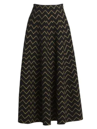 Shop Alaïa Nazare Lurex Zig Zag Midi Skirt In Black Gold