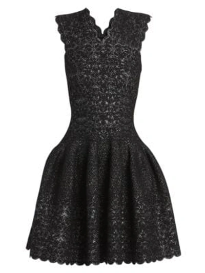 Shop Alaïa Patio Lurex Sleeveless Fit-&-flare Dress In Noir Argent