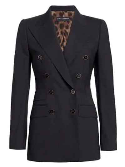 Shop Dolce & Gabbana Double-breasted Stretch-wool Fitted Jacket In Grey Melange