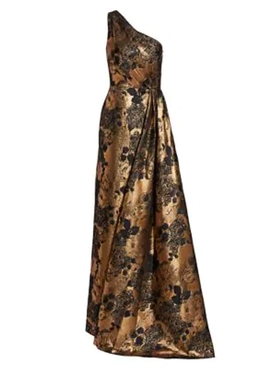 Shop Theia Women's Metallic One-shoulder Gown In Black Gold