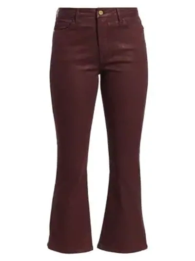 Shop Frame Le Crop Coated Mid-rise Mini Bootcut Jeans In Bordeaux Coated