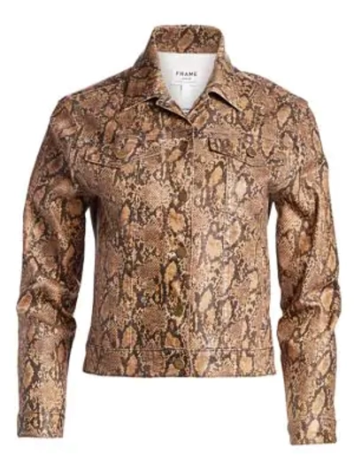 Shop Frame Le Vintage Snakeskin-print Coated Denim Jacket In Coated Python