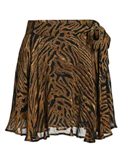 Shop Ganni Printed Georgette Mini Skirt In Tiger