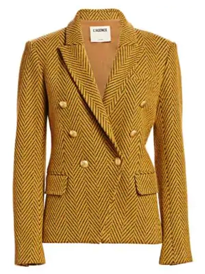 Shop L Agence Kenzie Tweed Blazer In Gold Mutli