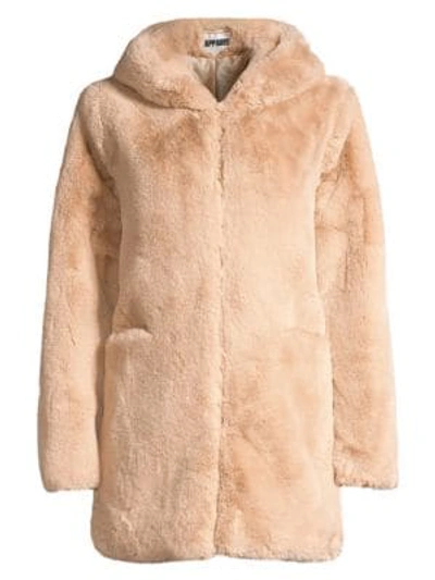 Shop Apparis Marie Hooded Faux Fur Coat In Sand