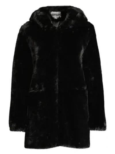 Shop Apparis Women's Marie Hooded Faux Fur Coat In Noir