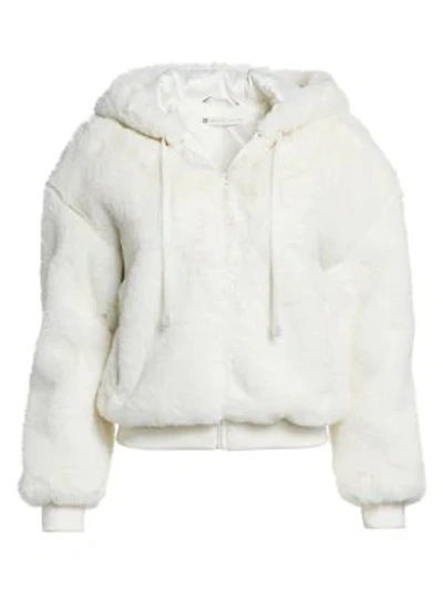 Shop Blanc Noir Aspen Faux Fur Hoodie In Cream