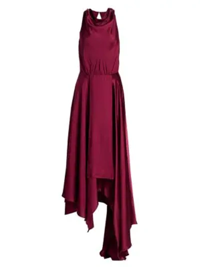 Shop Amur Nikita Draped Asymmetric Silk Dress In Burgundy