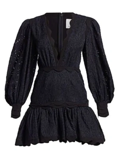Shop Acler Montana Embroidery Flounce Mini Dress In Midnight
