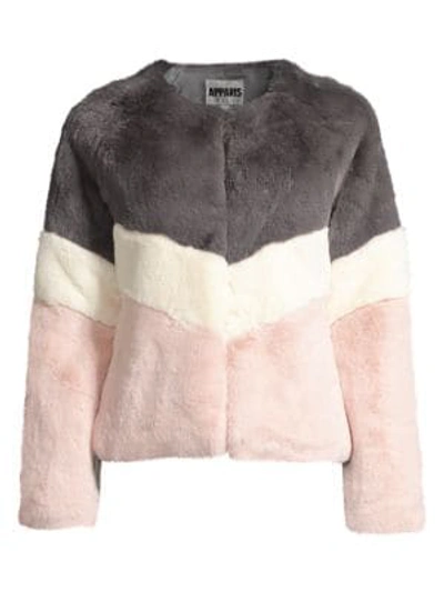 Shop Apparis Women's Brigitte Colorblock Faux Fur Jacket In Charcoal Ivory Black