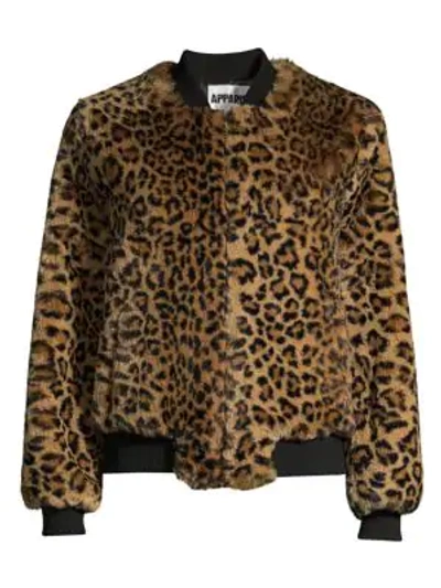 Shop Apparis Ayesha Leopard-print Faux Fur Bomber In Plush Leopard