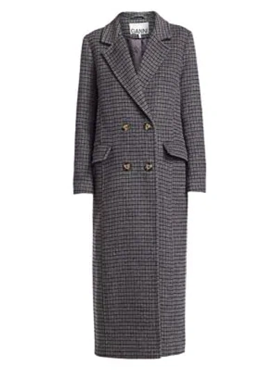 Shop Ganni Check Wool-blend Coat In Charcoal