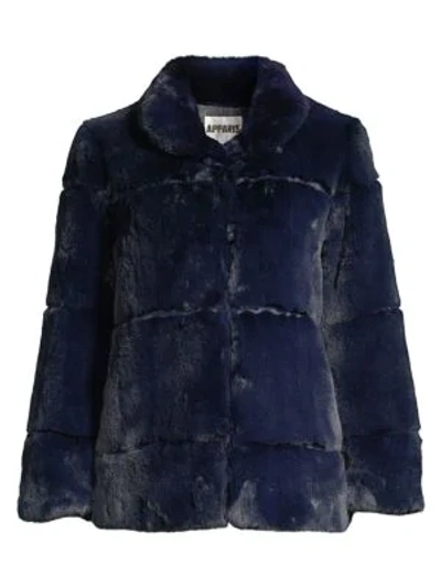 Shop Apparis Sarah Plush Faux Fur Coat In Navy Blue